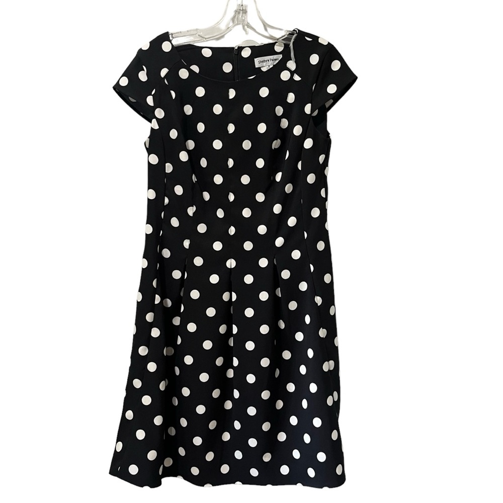 Shelby Palmer Retro Mod Polka Dot Black White Pleated Shift Dress Size 8
